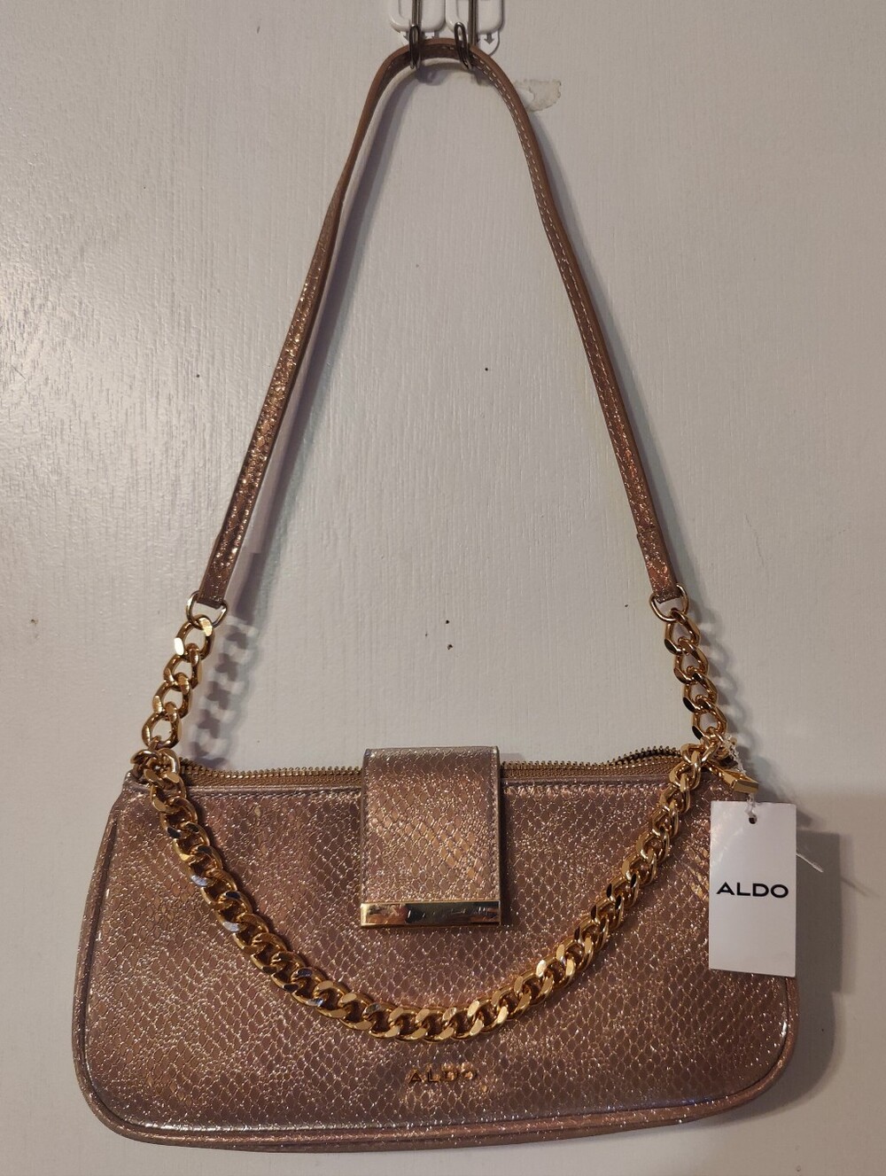 ALDO Rose Gold Metallic Chain-Accent Shoulder Bag